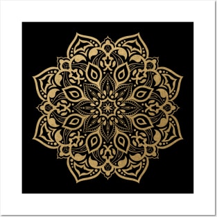 Elegant gold mandala on black Posters and Art